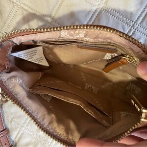 Anne Klein Brown Mini Bag with Gold Zipper and Neat Stitching